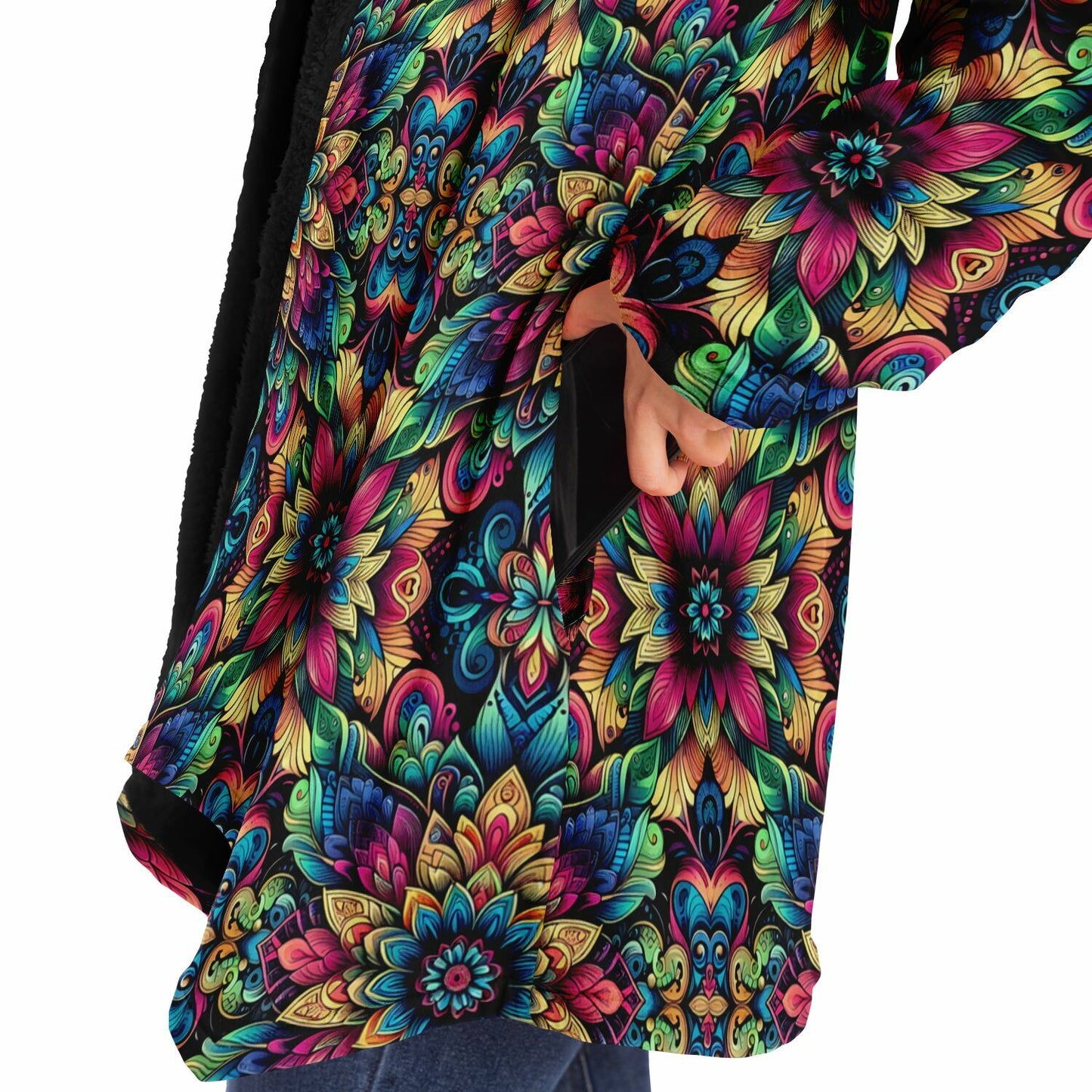 Psychedelic Steampunk Floral Mandala Rave Festival Cloak | Winter Fleece Festival Coat