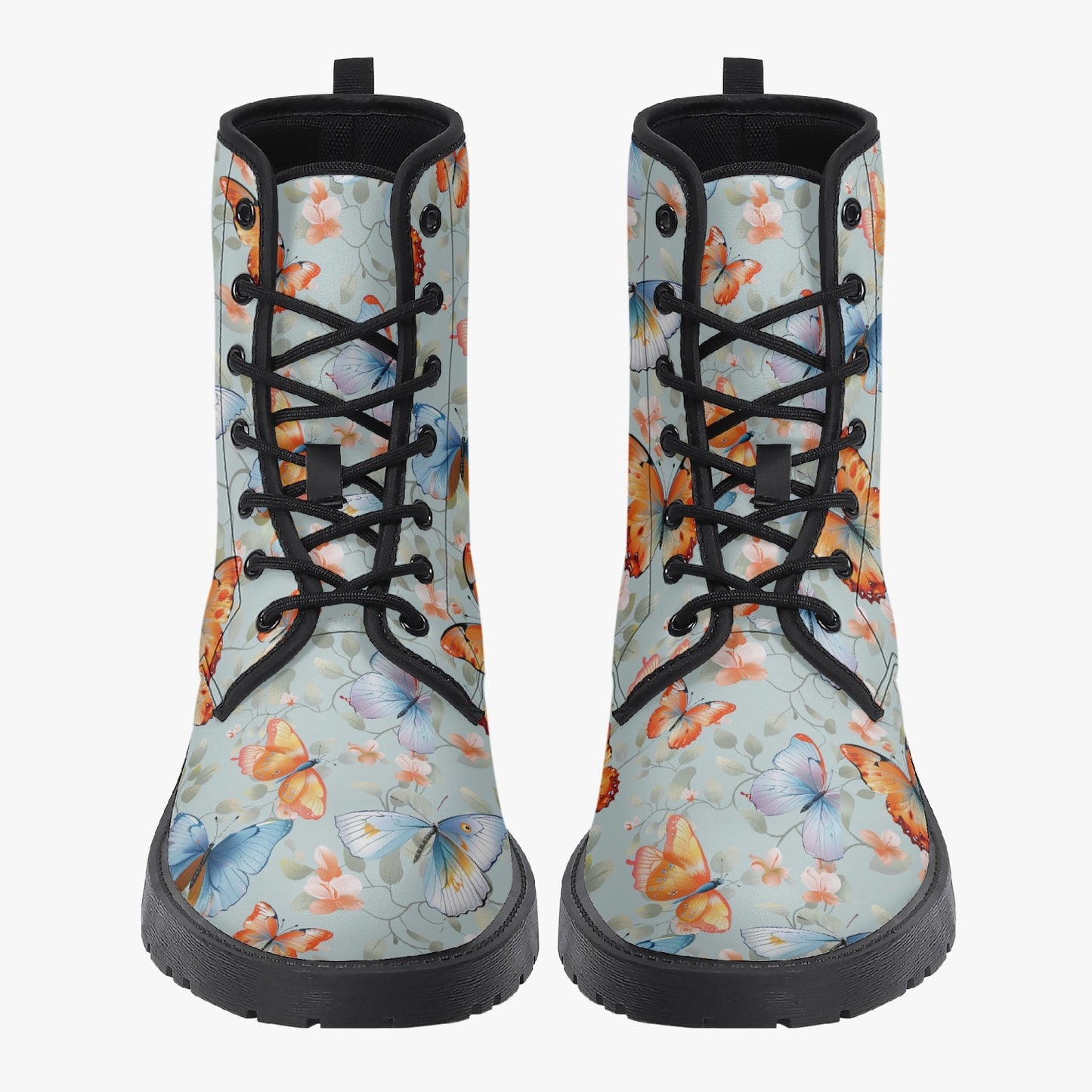 Butterflies Leather Combat Boots