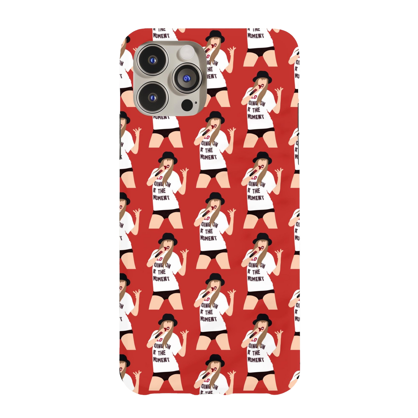 a red phone case with an image of a woman