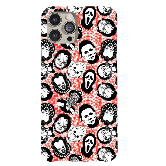 a phone case with a pattern of faces on it