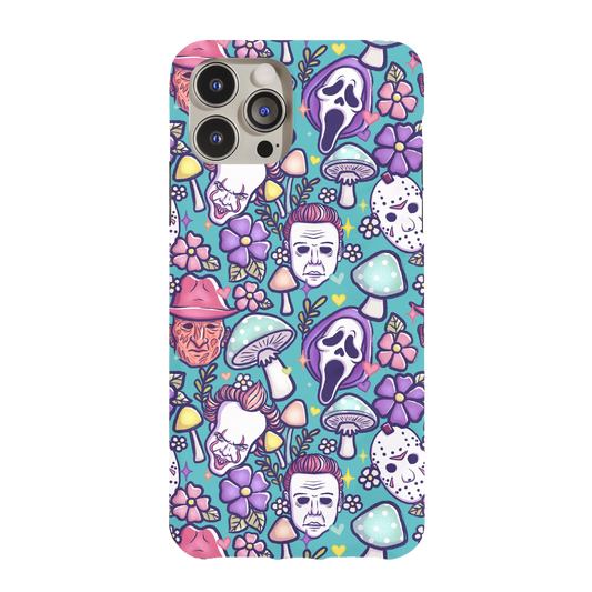 a phone case with skulls and flowers on it