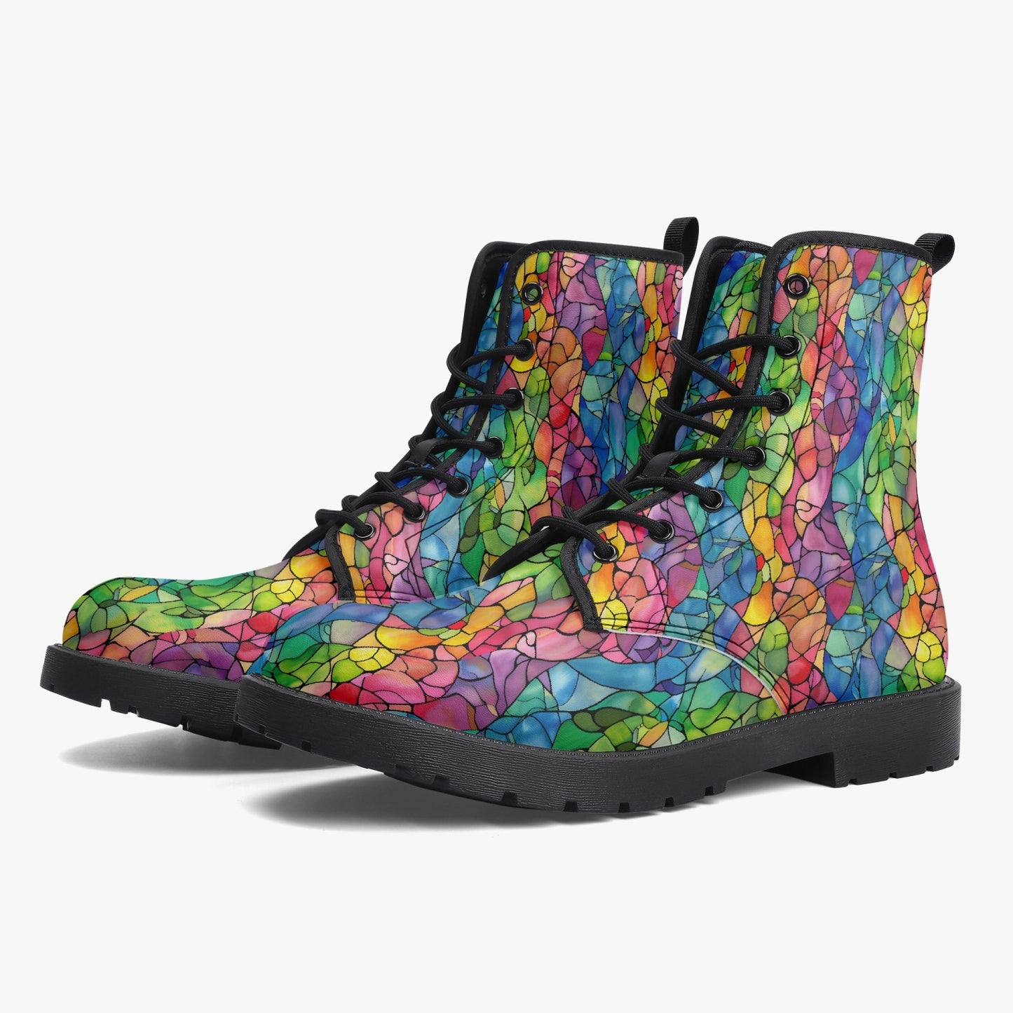 Stained Glass Leather Combat Boots