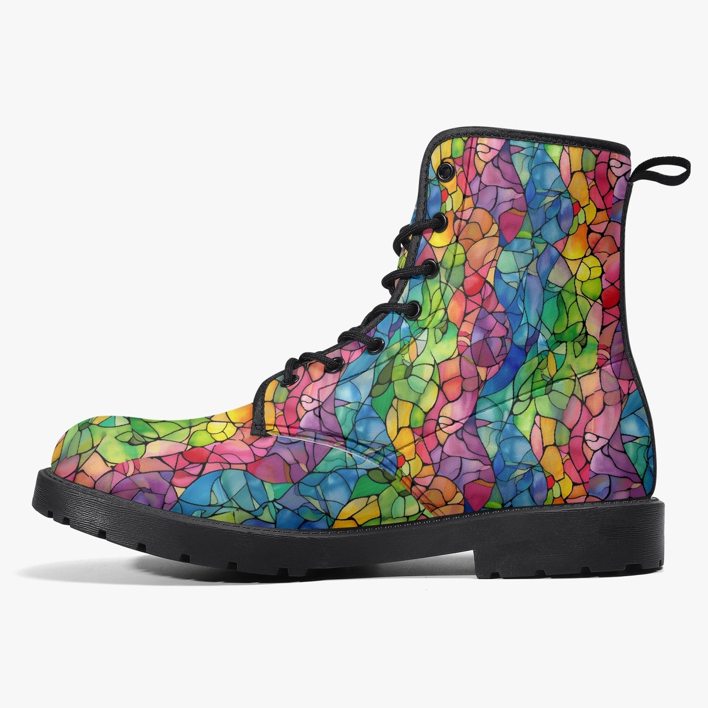 Stained Glass Leather Combat Boots