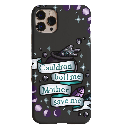 a phone case with the words cauldron boi me mother save me