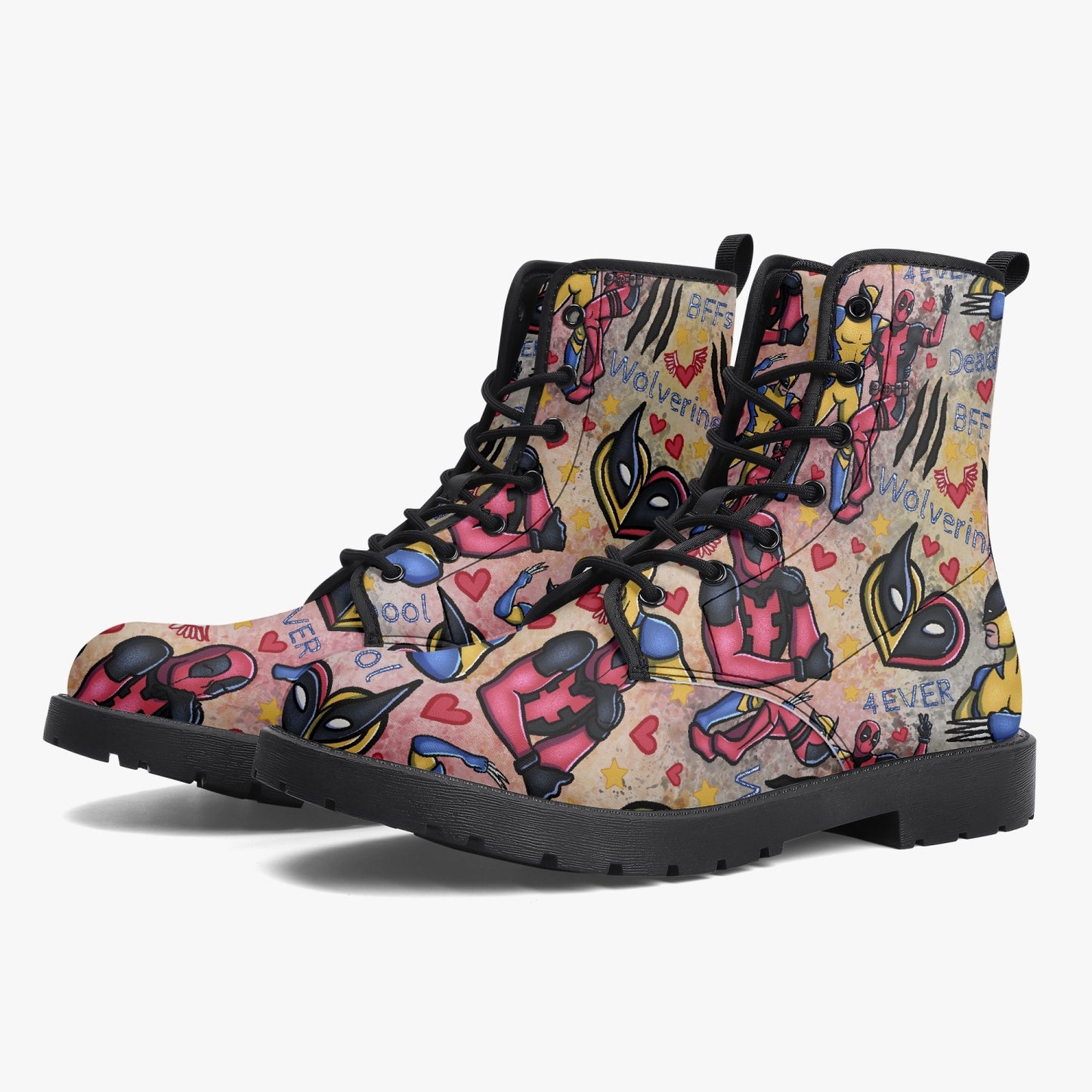 Deadpool x Wolverine Best Friends Leather Combat Boots