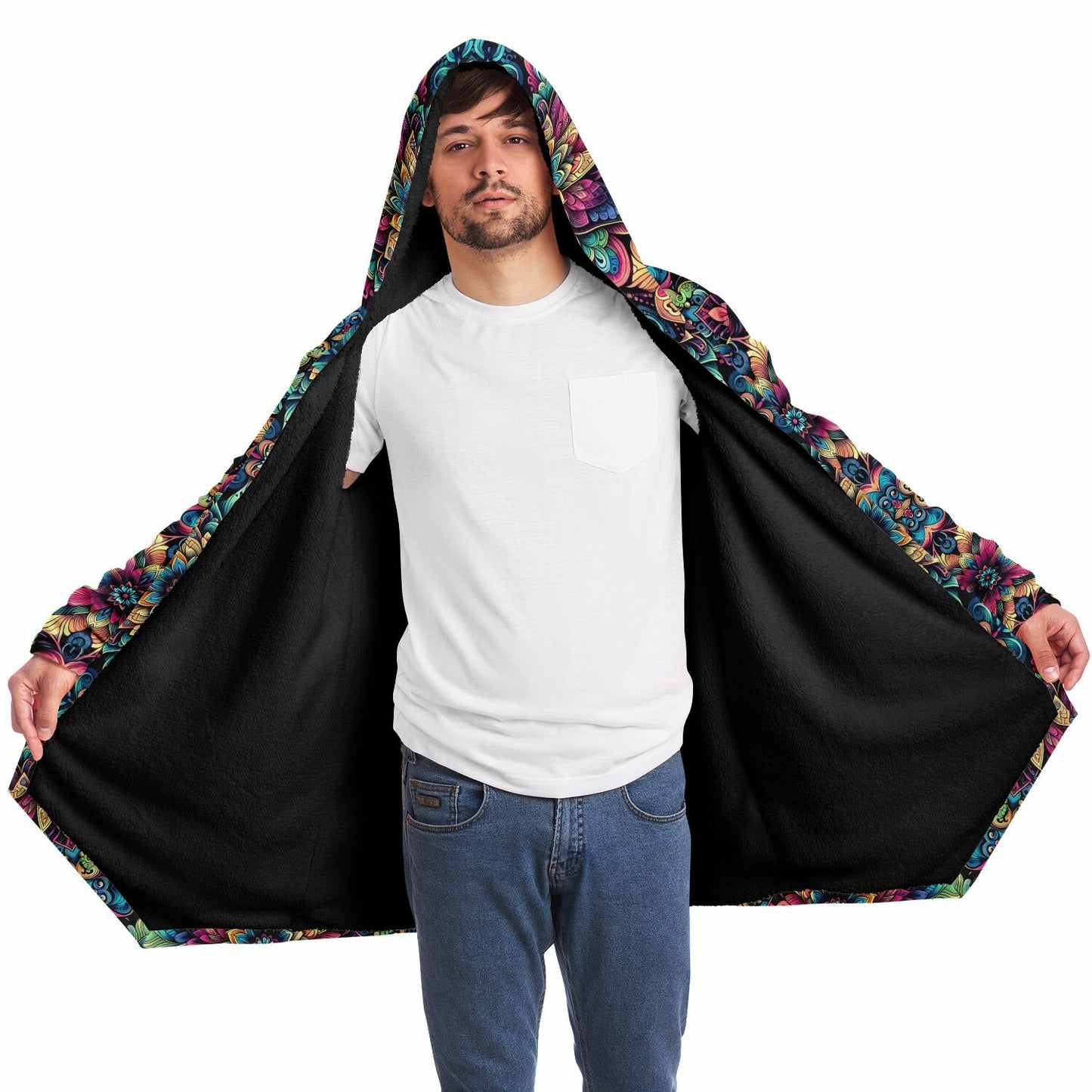 Psychedelic Steampunk Floral Mandala Rave Festival Cloak | Winter Fleece Festival Coat