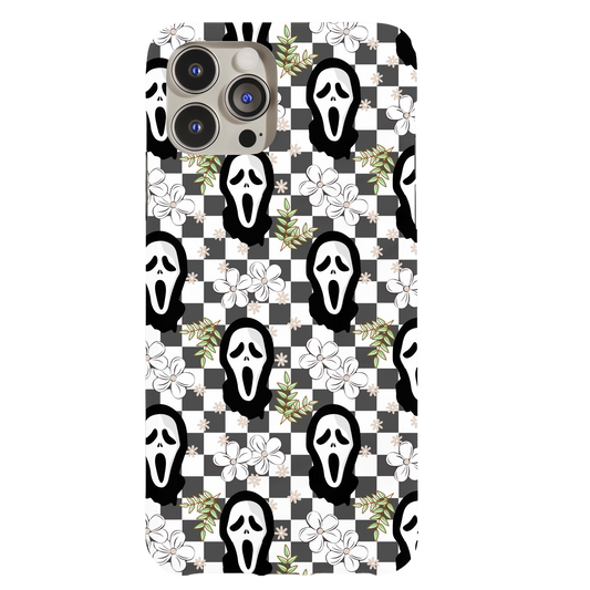 a phone case with a pattern of scream faces