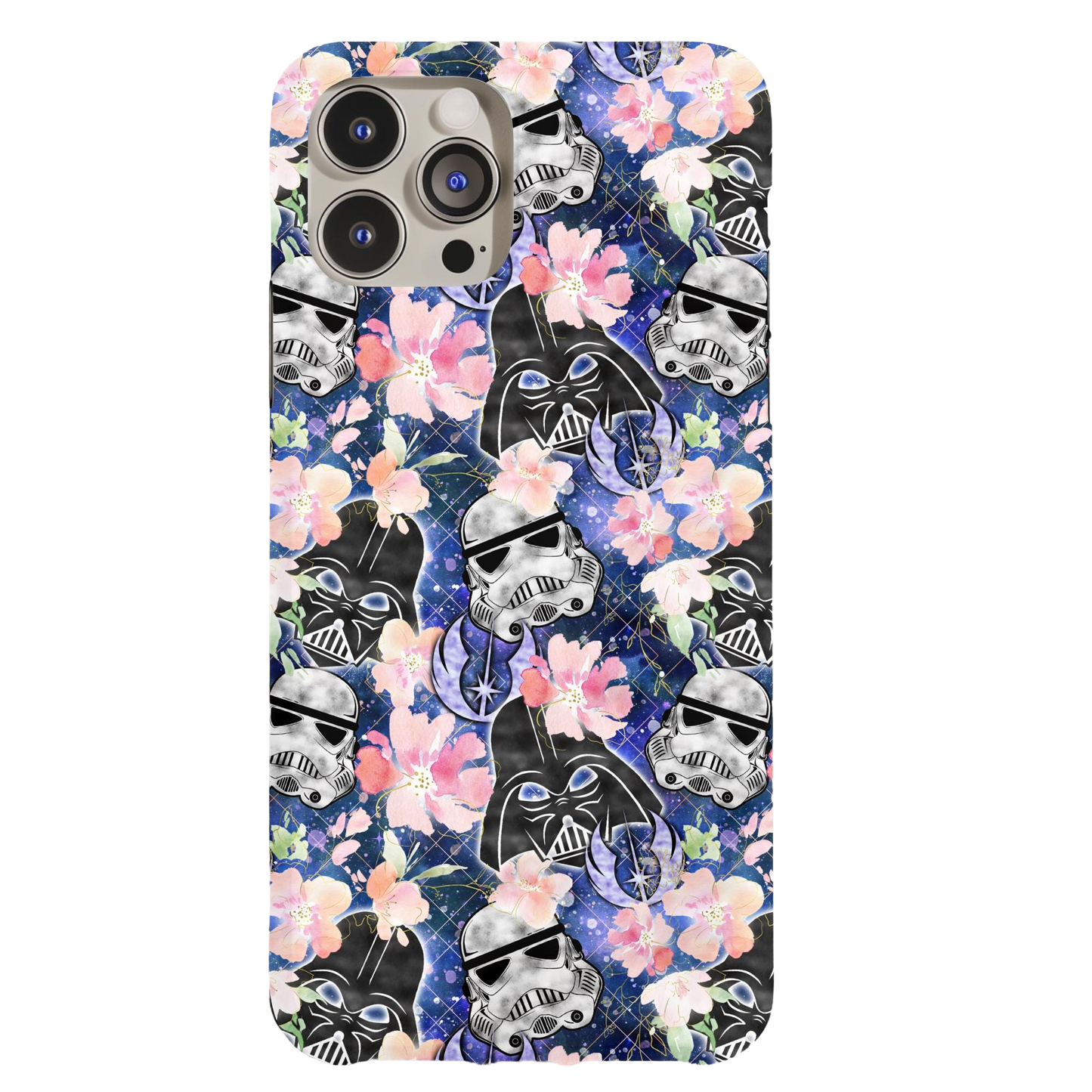 a phone case with a pattern of skulls and flowers