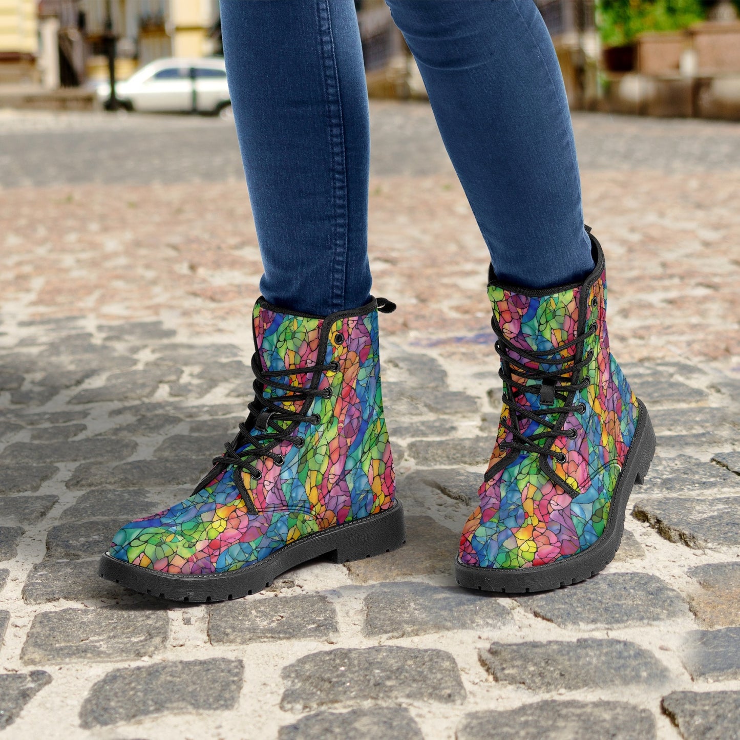 Stained Glass Leather Combat Boots