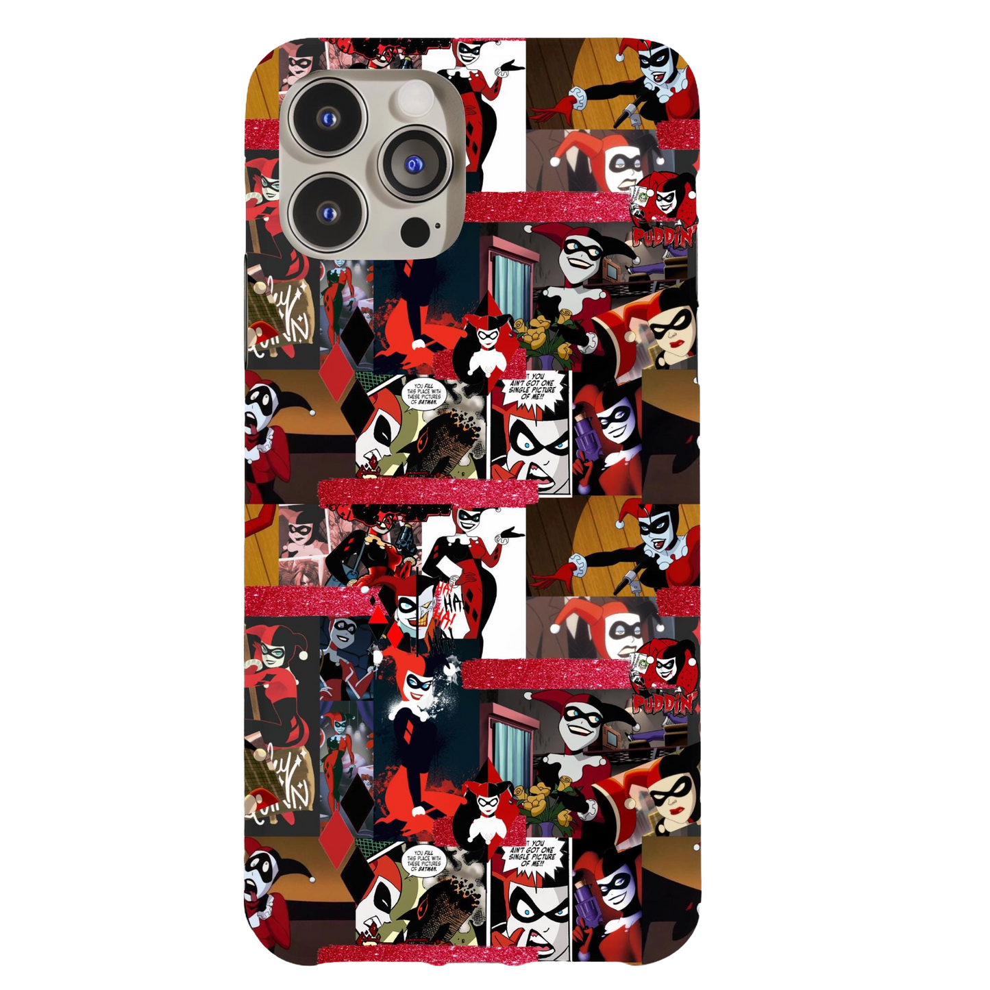 a phone case with a bunch of cartoon characters on it