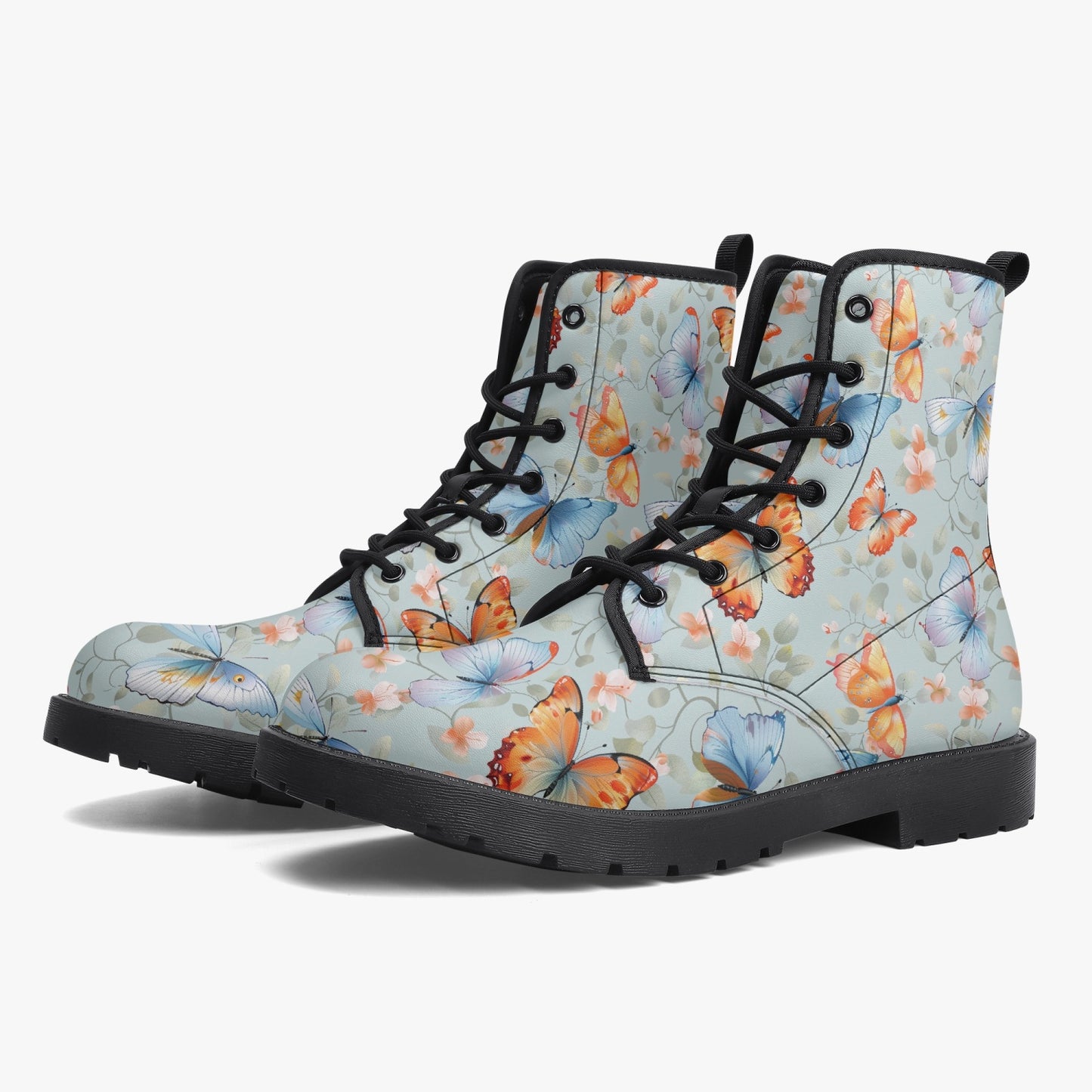 Butterflies Leather Combat Boots