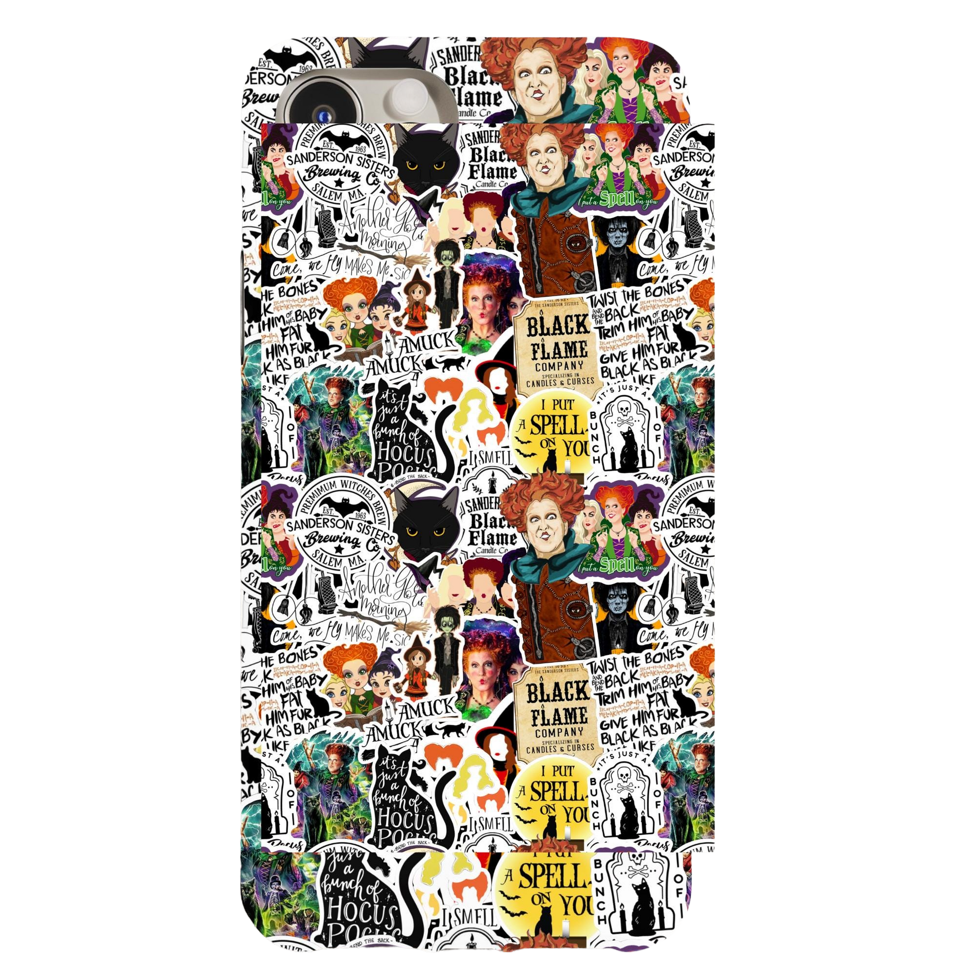 a phone case with a bunch of stickers on it