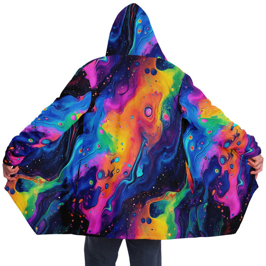 Psychedelic Liquid Splash Rave Festival Cloak | Winter Fleece Festival Coat