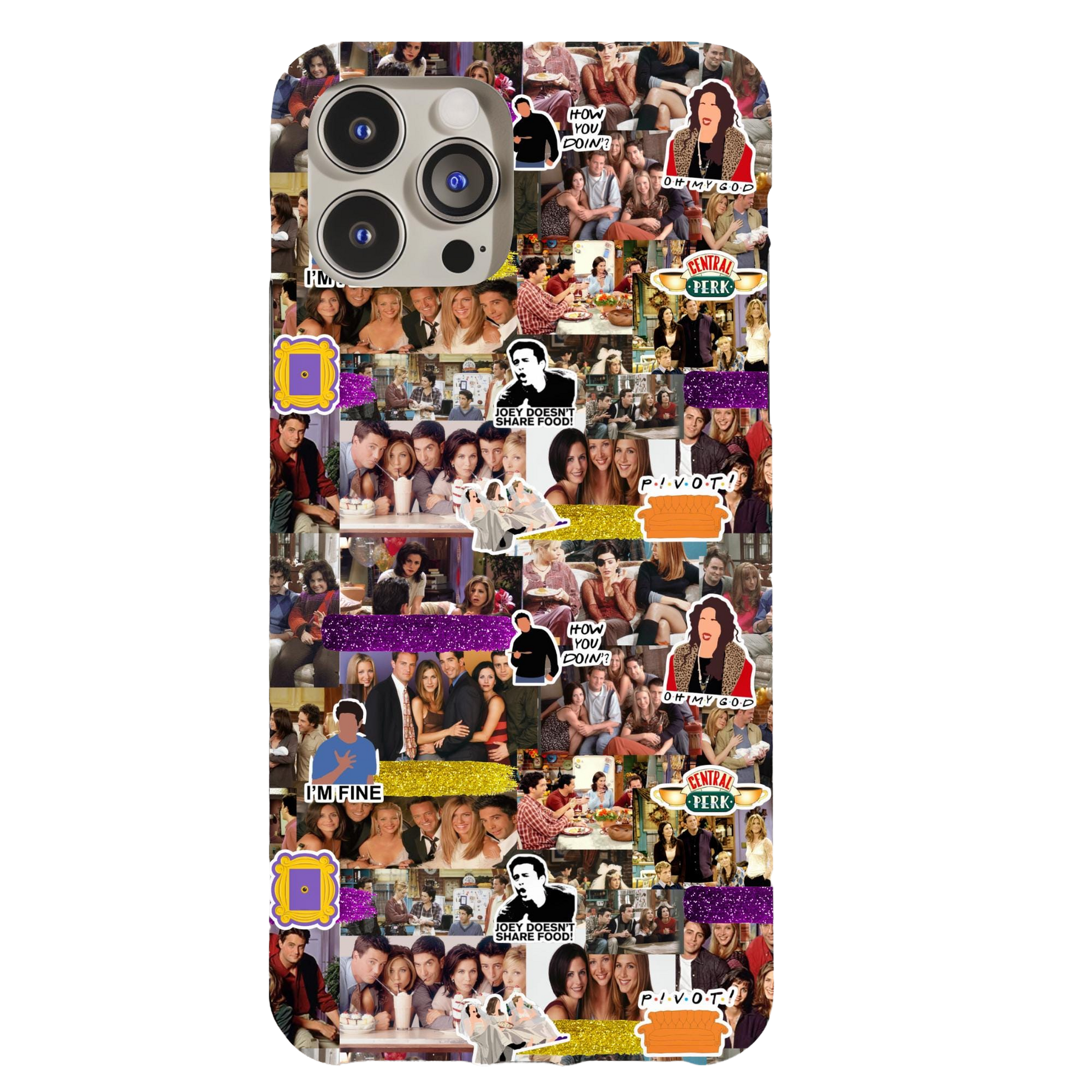 a cell phone case with a collage of people on it