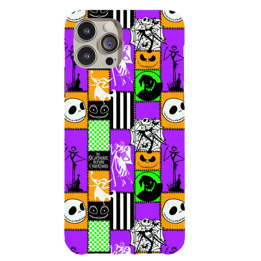 a phone case with a pattern of halloween characters