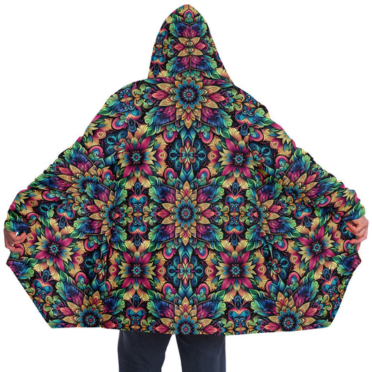 Psychedelic Steampunk Floral Mandala Rave Festival Cloak | Winter Fleece Festival Coat