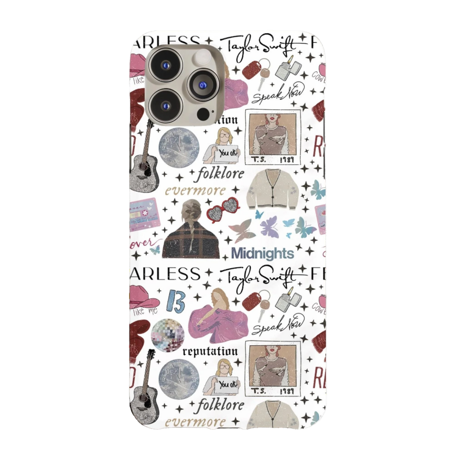 a phone case with a pattern of different things on it