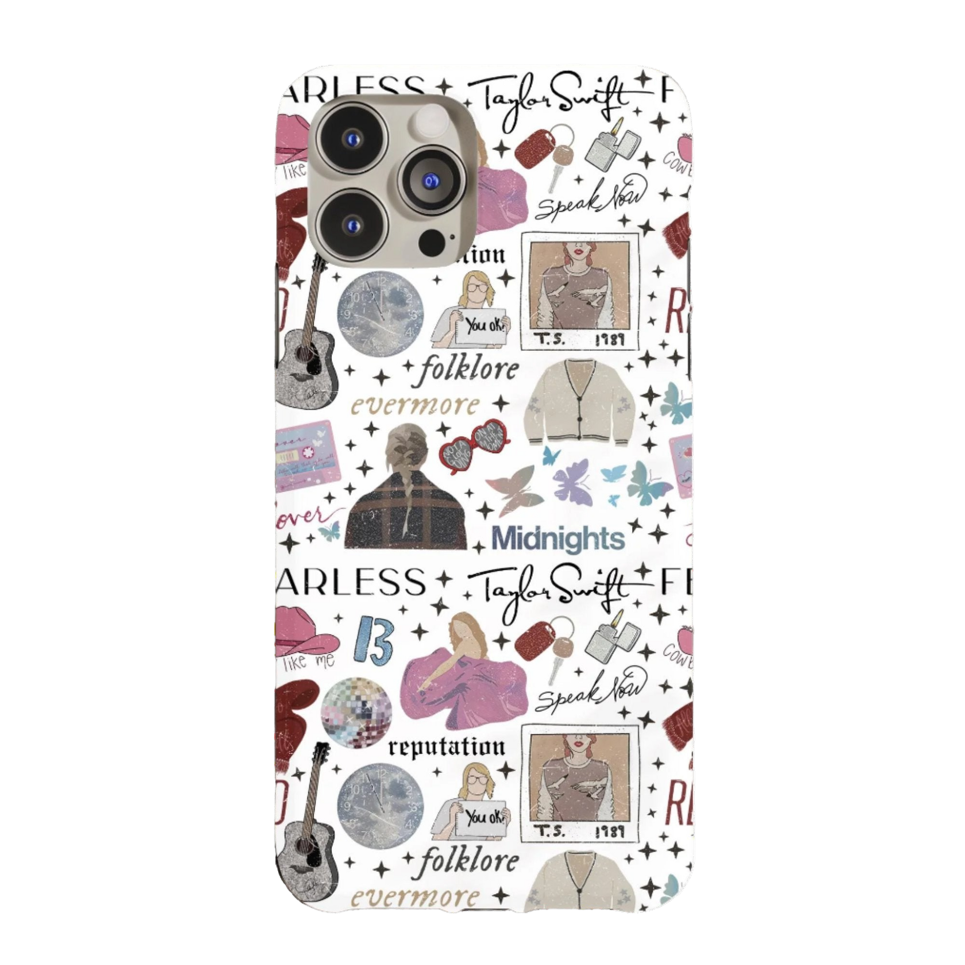 a phone case with a pattern of different things on it