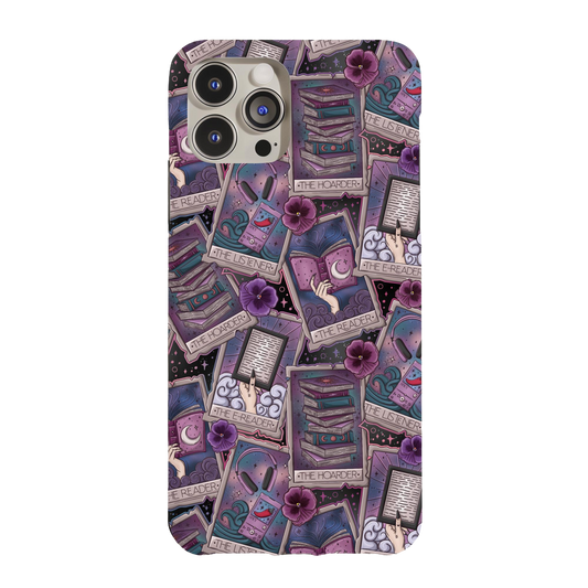 a phone case with a pattern of purple flowers