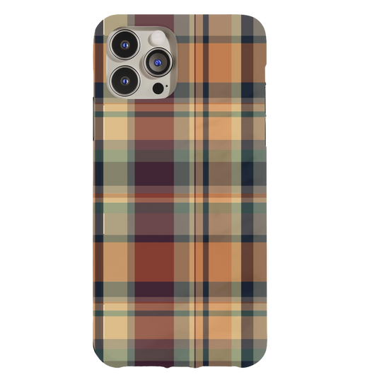 a phone case with a plaid pattern on it