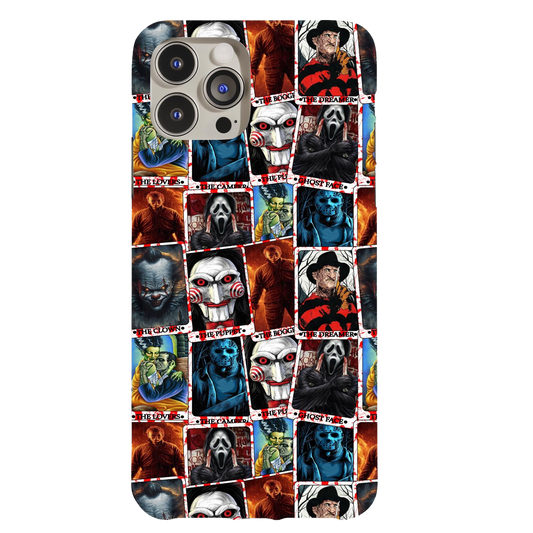 a phone case with a bunch of pictures on it