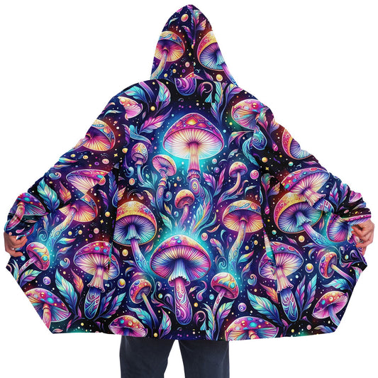 Psychedelic Mushrooms Black Rave Festival Cloak | Fleece Festival Coat