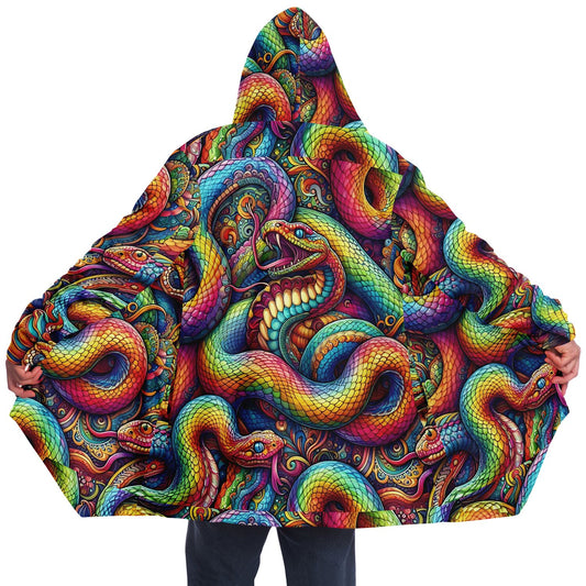 Psychedelic Rainbow Snakes Rave Festival Cloak | Fleece Festival Coat