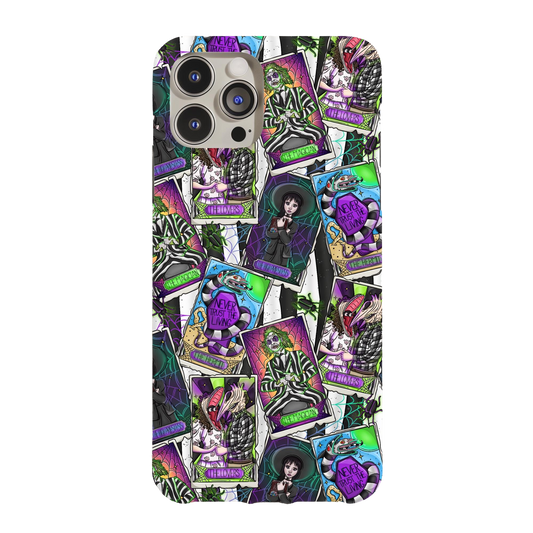 a phone case with a bunch of pictures on it