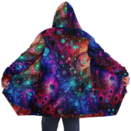 Neon Alcohol ink Celestial Rave Festival Cloak | Winter Fleece Festival Coat