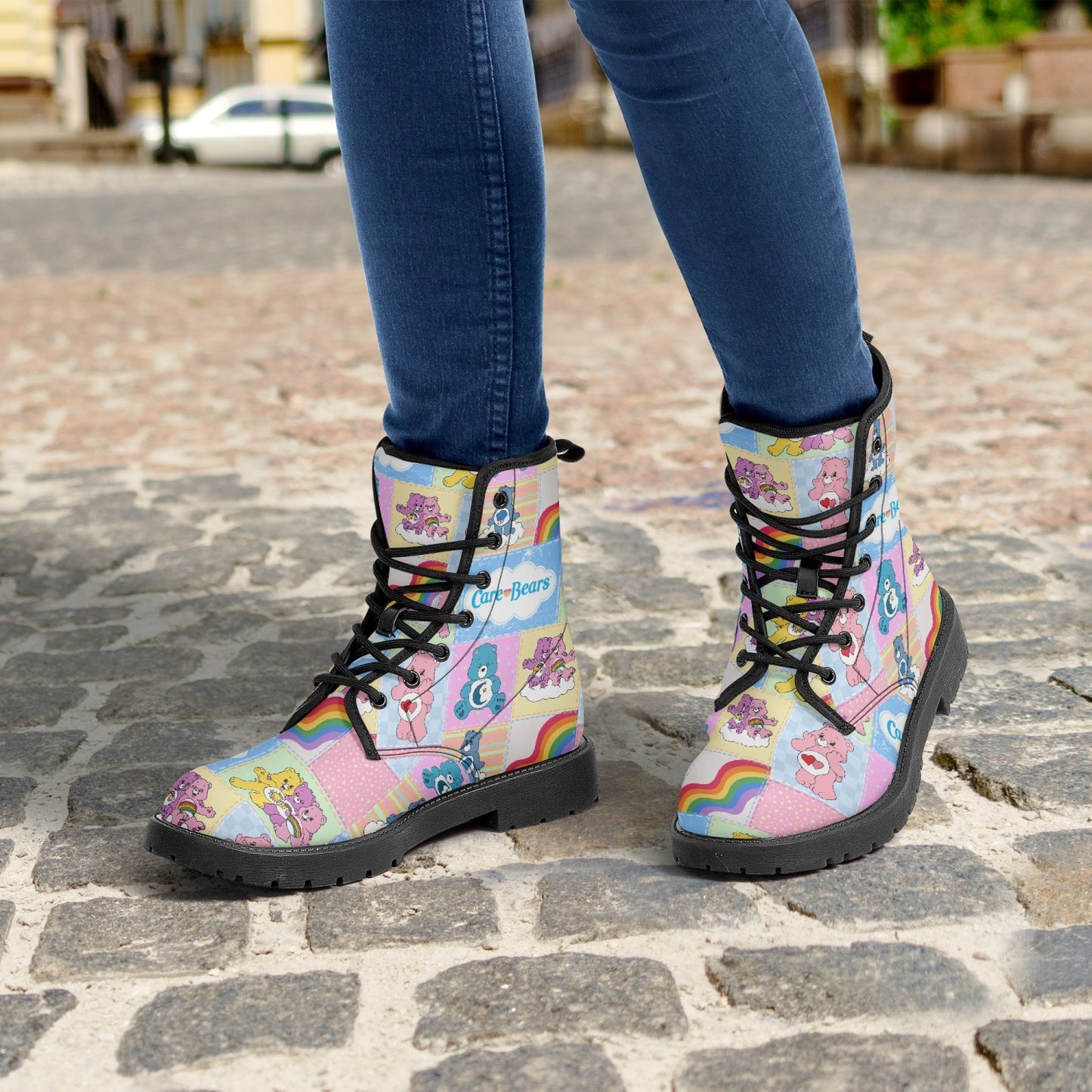 Care Bear Patchwork Leather Combat Boots