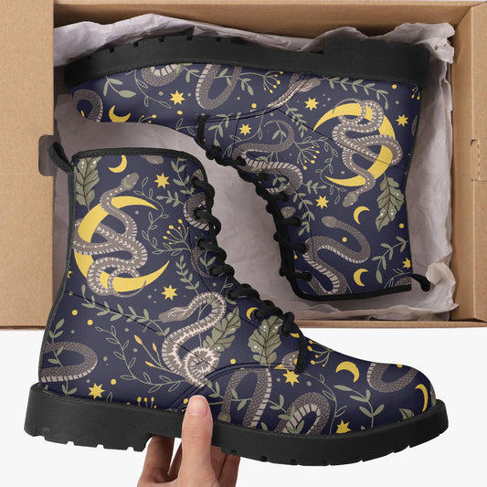 Celestial Snakes Leather Combat Boots