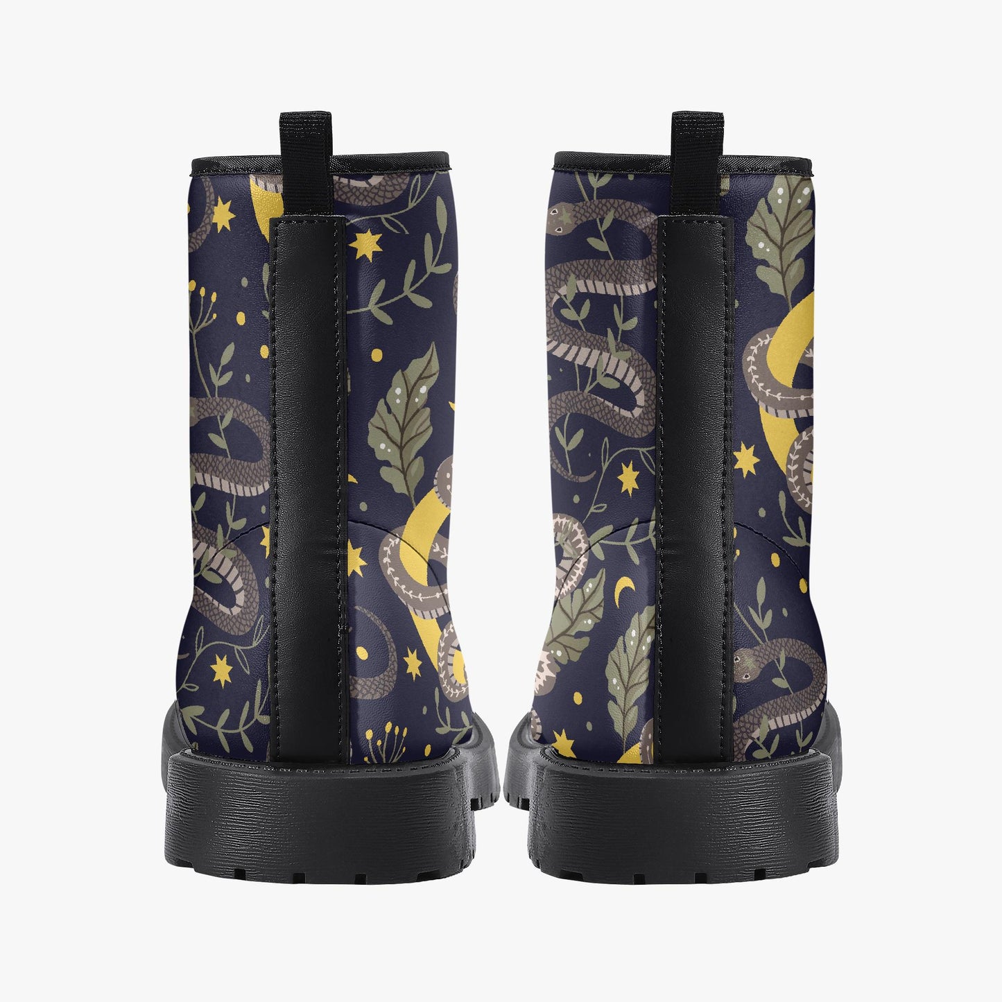 Celestial Snakes Leather Combat Boots