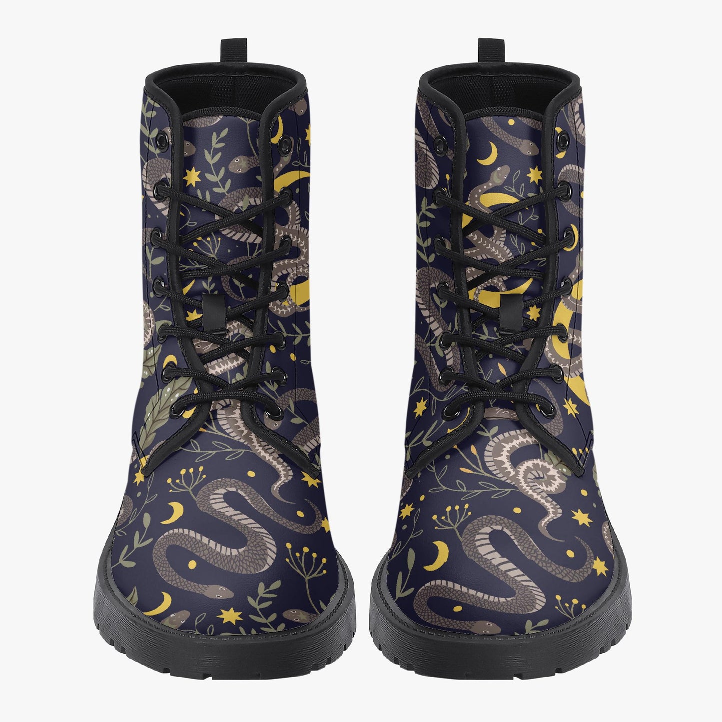 Celestial Snakes Leather Combat Boots