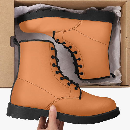 Orange Leather Combat Boots