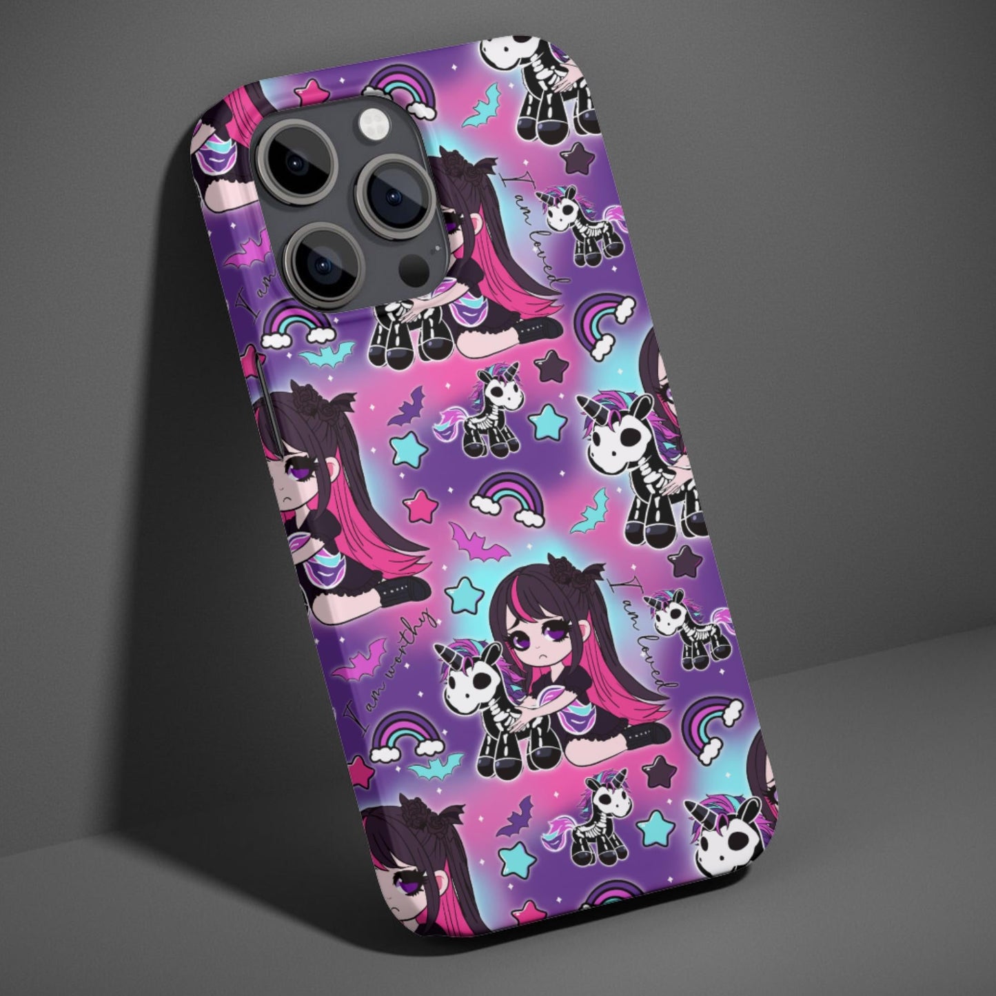 Sad Girl Skeleton Colorful Unicorn Phone Case