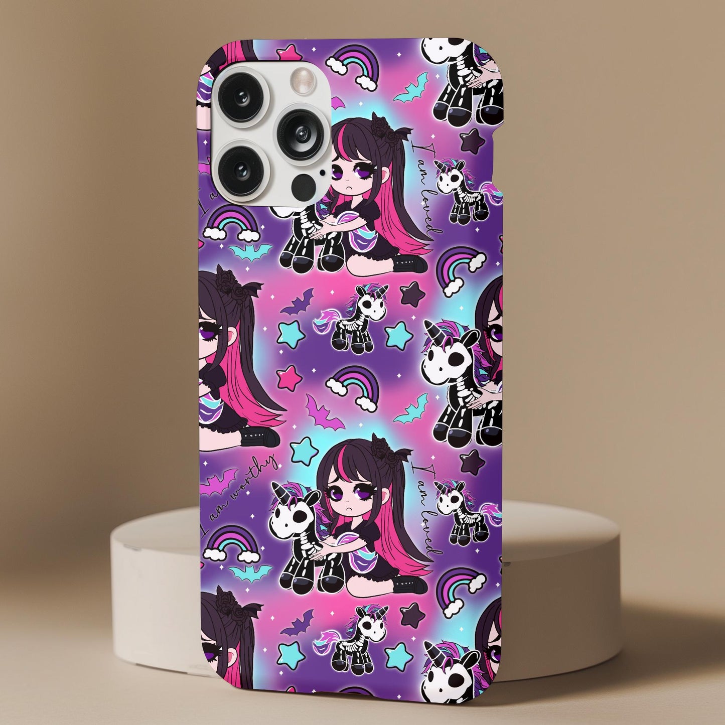 Sad Girl Skeleton Colorful Unicorn Phone Case