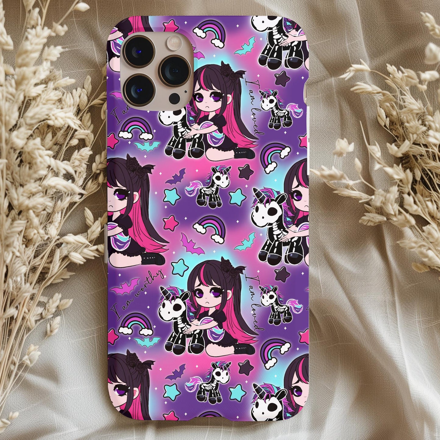 Sad Girl Skeleton Colorful Unicorn Phone Case