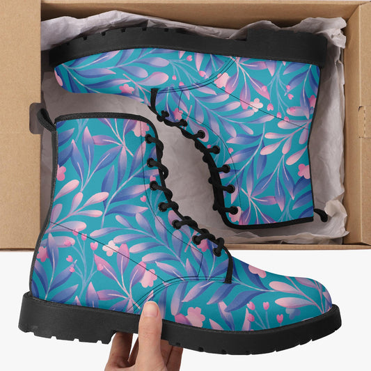 Fern Floral Leather Combat Boots