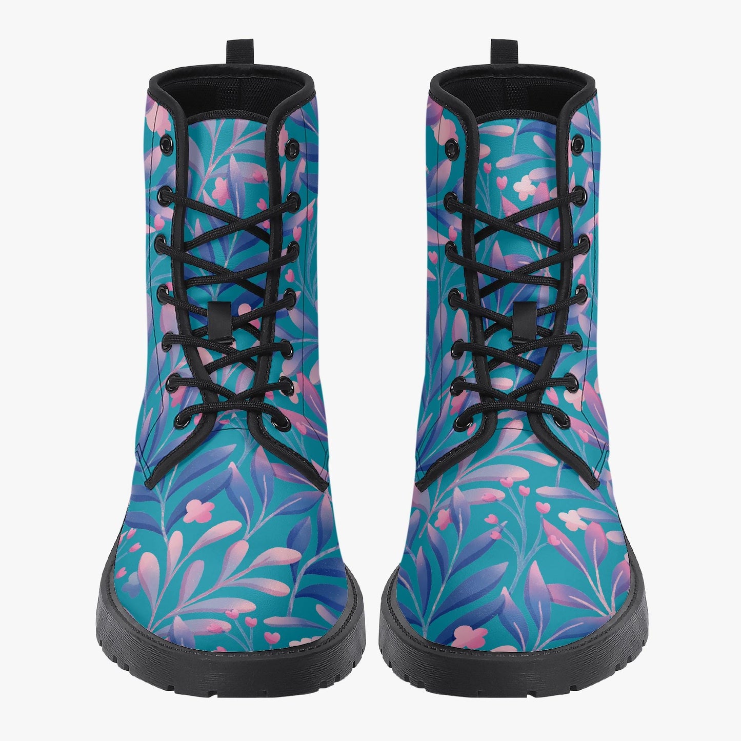 Fern Floral Leather Combat Boots