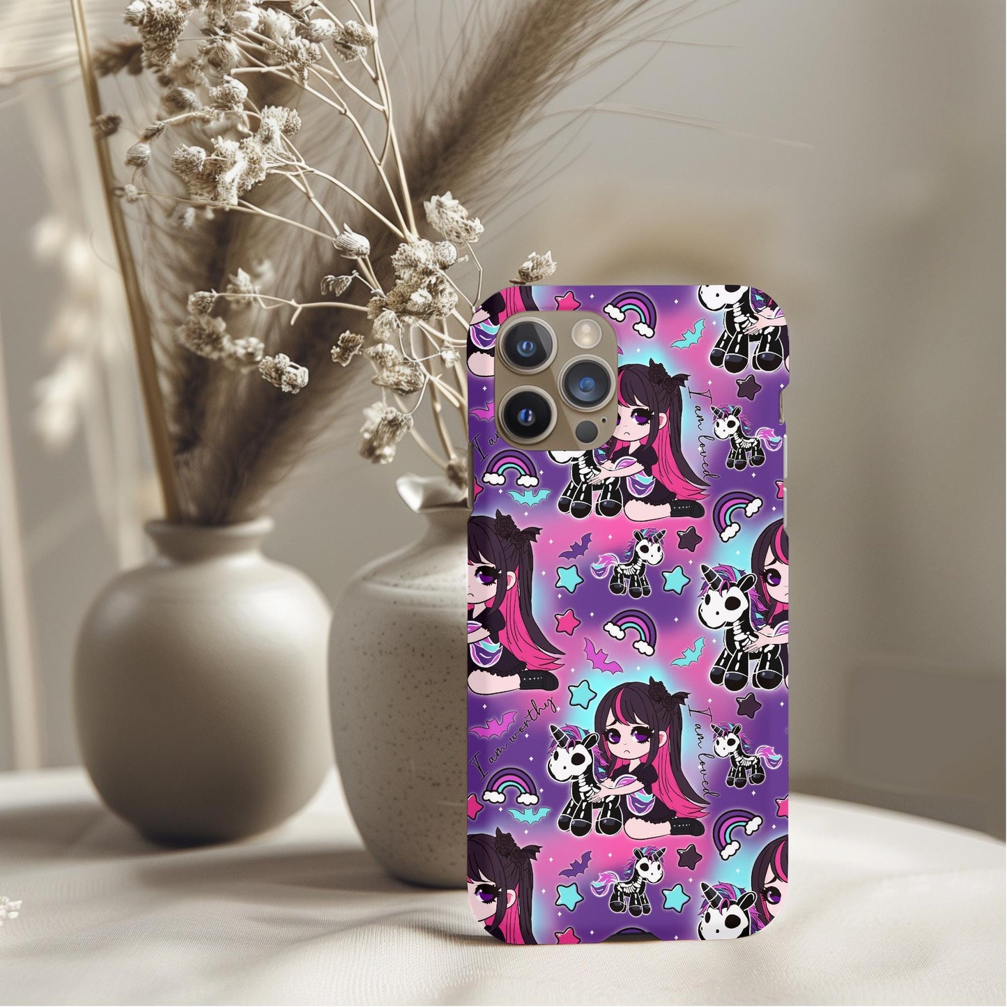 Sad Girl Skeleton Colorful Unicorn Phone Case