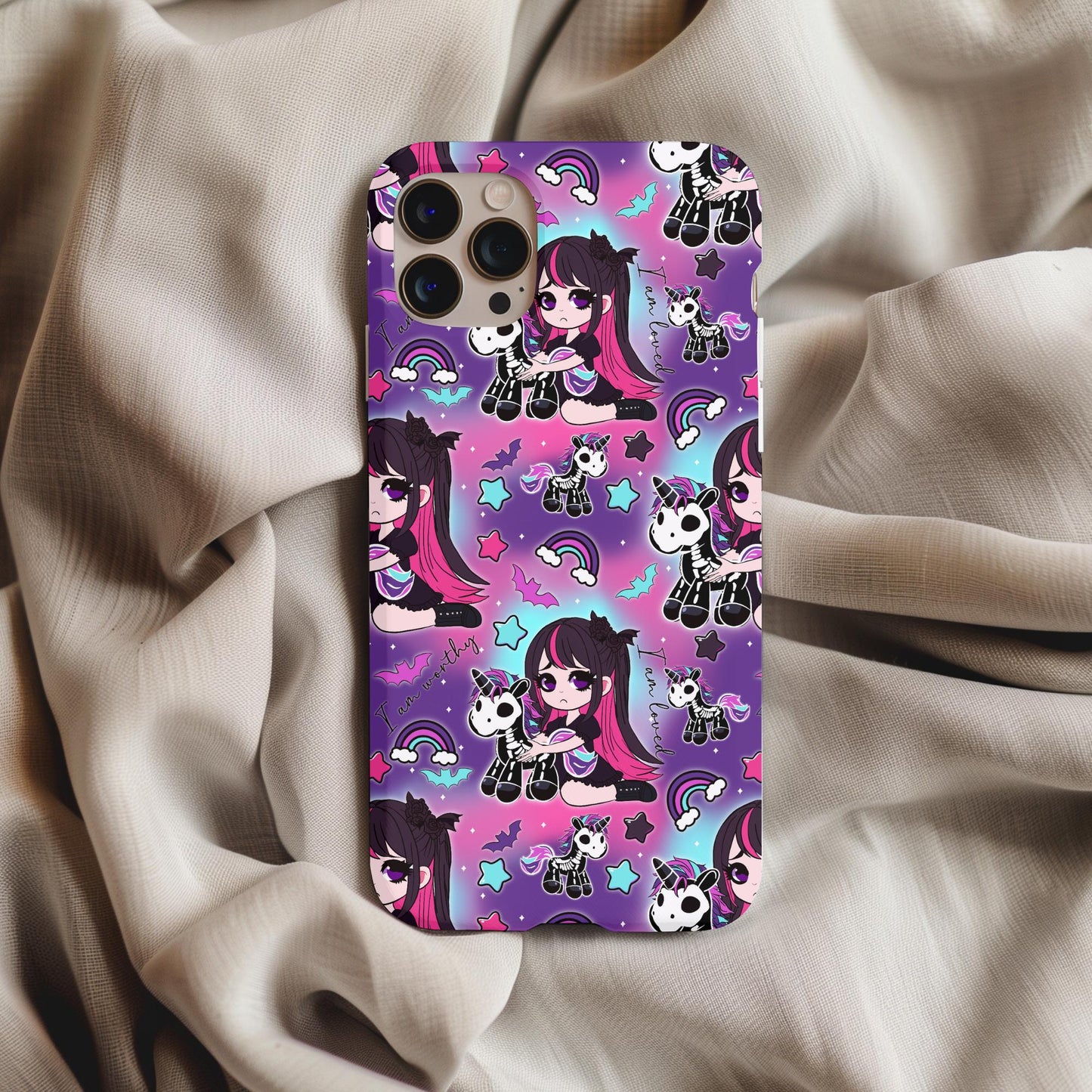 Sad Girl Skeleton Colorful Unicorn Phone Case